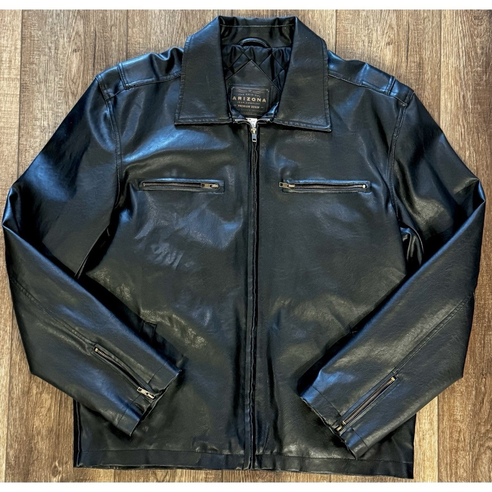 Vintage Y2K Arizona Faux Leather Mens Medium Motorcycle Jacket Moto Zip Lined